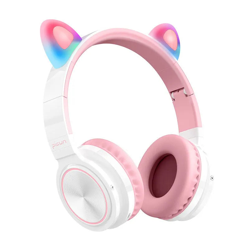 Pink white Luminous Bluetooth wireless over-ear headset with protein ear pads