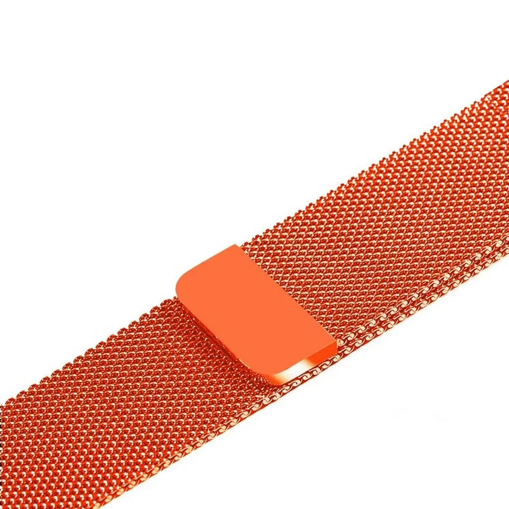 Stainless steel Apple Watch strap with buckle on a 42mm watch case in silver finish