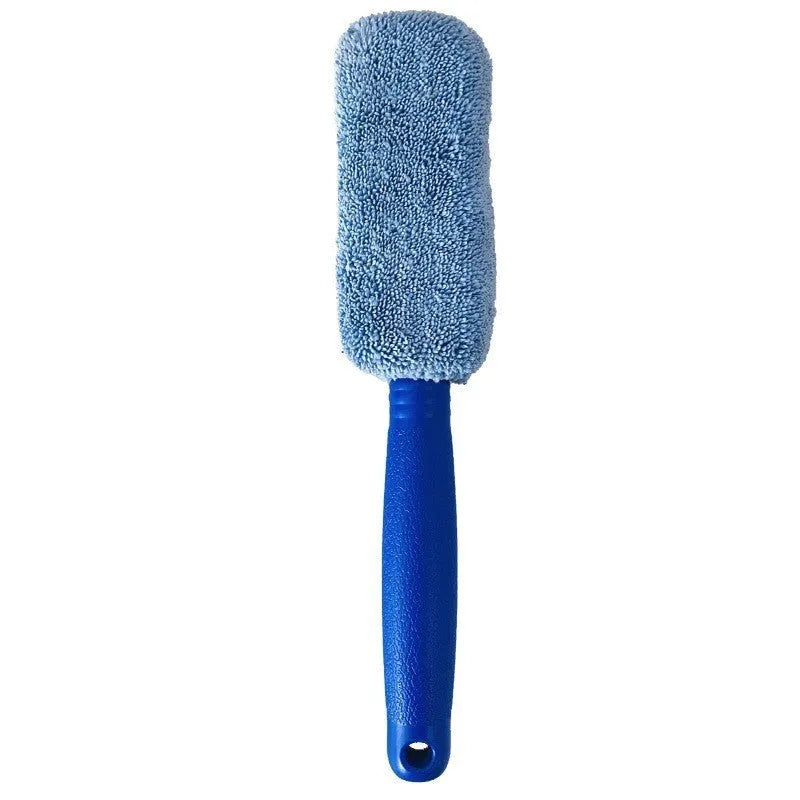 Microfiber long handle car wash tyre brush in blue colour with 29cm extended reach