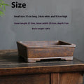 Purple sand rectangular bonsai flowerpot with firewood burning finish shown in two size options