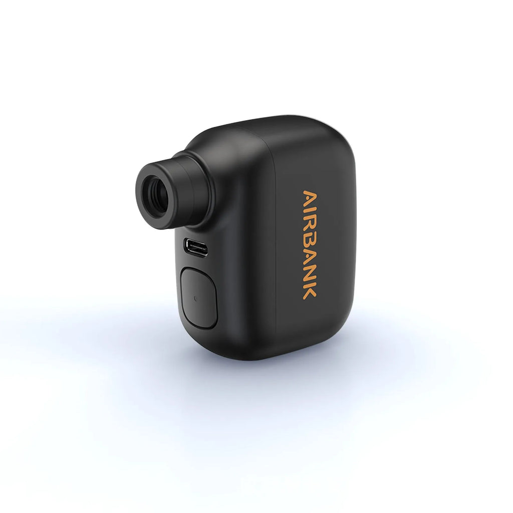 Black AS100 mini electric bike pump with USB cable and waterproof storage bag