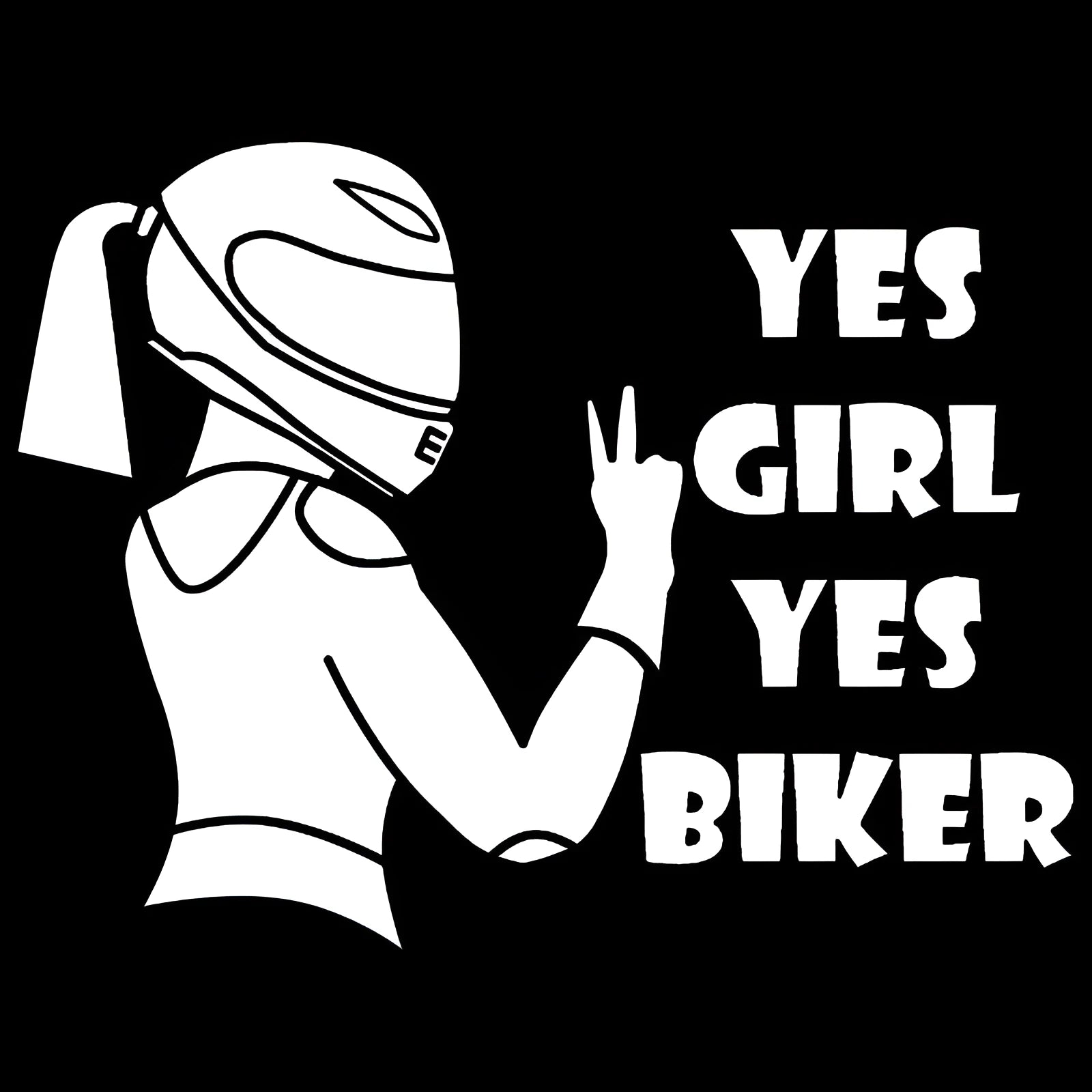 Waterproof riding girl character car sticker on PET film, 16cm wide by 15cm high.