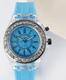Women's LED luminous quartz watch with round 43mm dial on a silicone strap