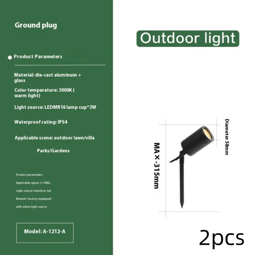 Outdoor aluminium ground lamp with stake base for garden lighting