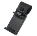 Black steering wheel clip mount holding smartphone on car steering wheel