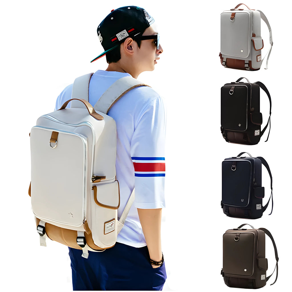 Modern men's Oxford cloth backpack in Army Green colour, showing its large main compartment.