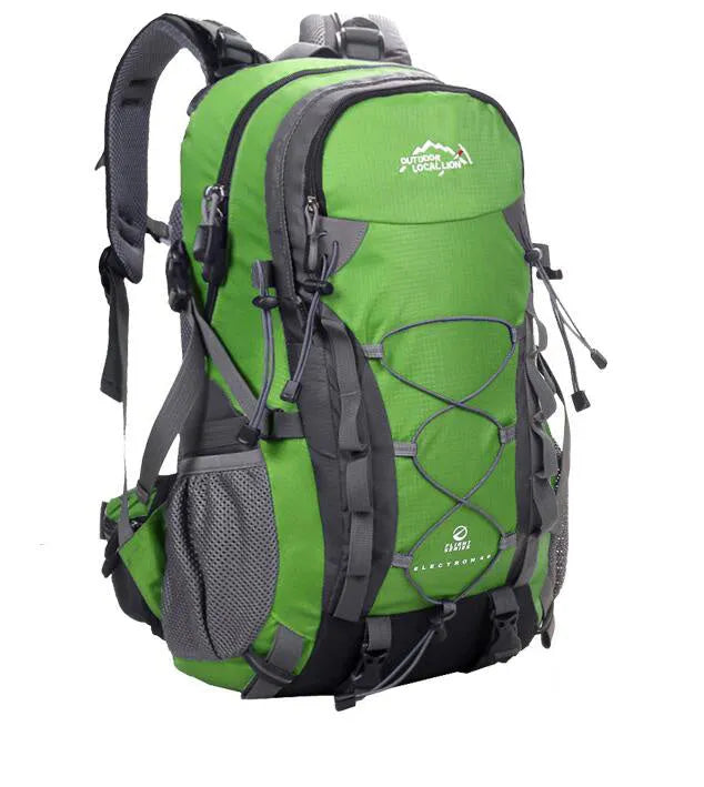 Green polyester leisure sports backpack with 32cm width 50cm height dimensions for outdoor activities
