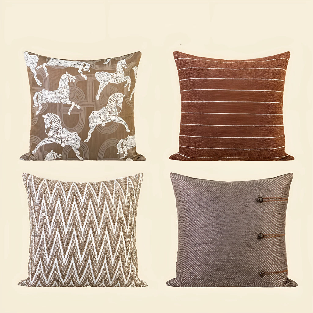 Chinese ancient style 45x45cm square pillow cushion with geometric pattern in Maillard colours