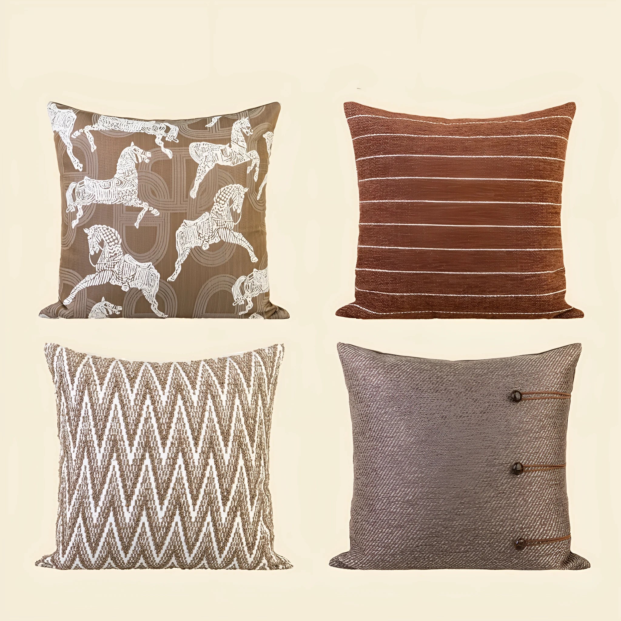 Chinese ancient style 45x45cm square pillow cushion with geometric pattern in Maillard colours