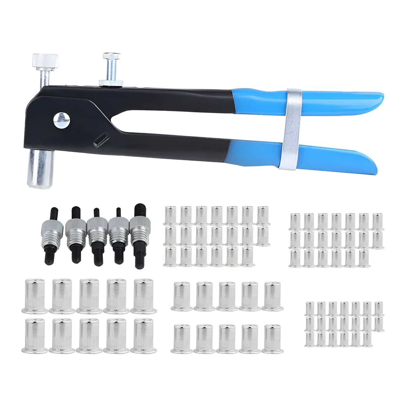 Manual riveter nut gun set with alloy steel tool, accessories, and storage case