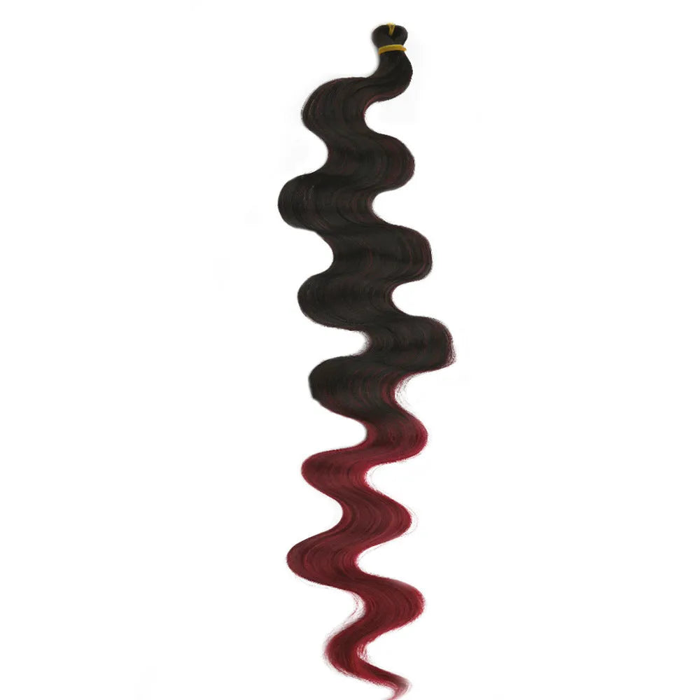 Wine red synthetic crochet braid wig with big loose waves, shown at 24 inches in length.