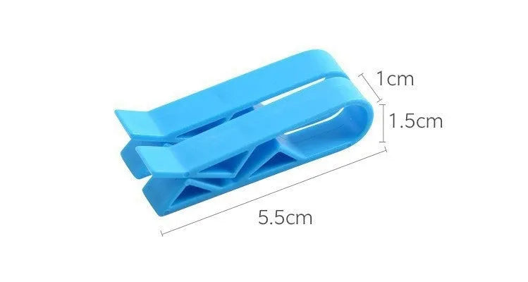White plastic rubbish bag clip with adjustable 16mm jaws for securing bin liners.