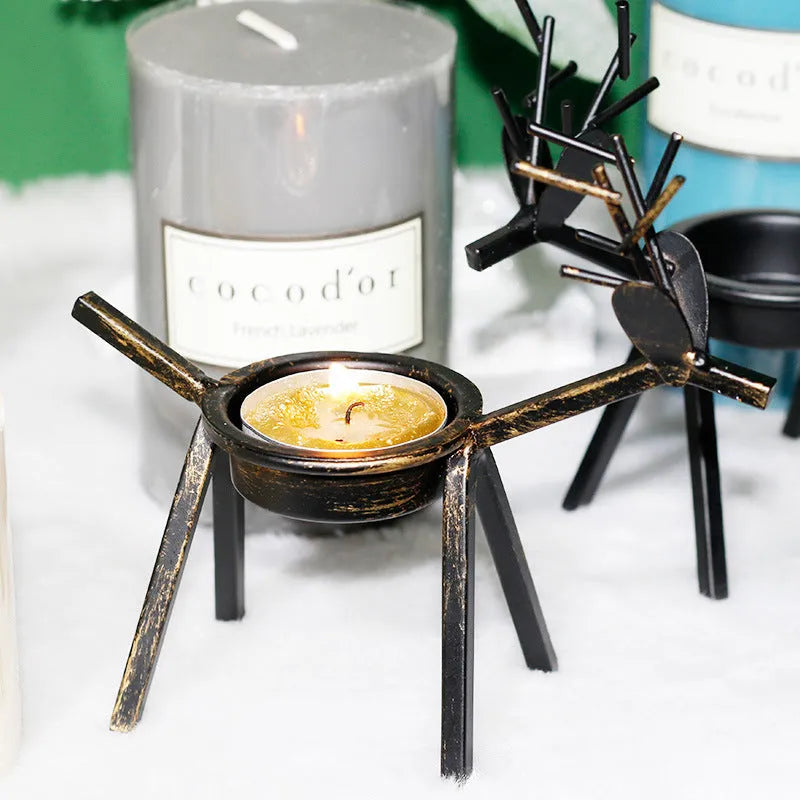 Black iron deer candlestick with Christmas elk bracket design for festive decorations