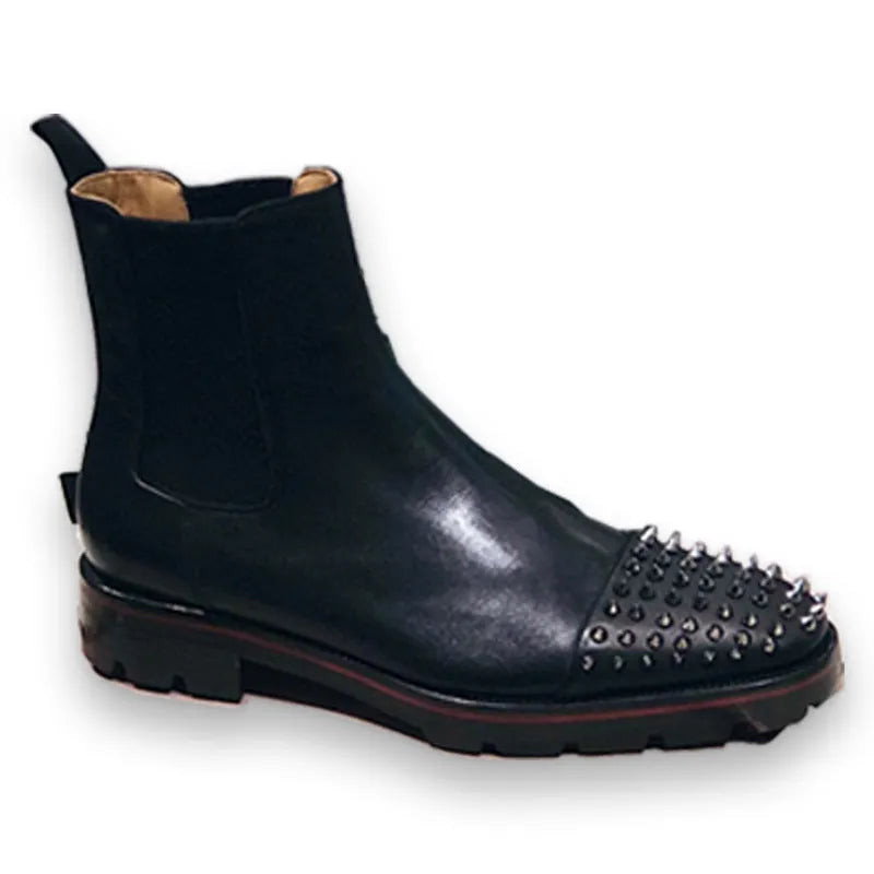 Black high top leather business casual shoes with cowhide upper and leather sole