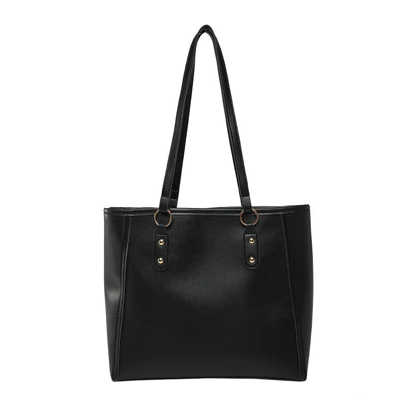 Square black PU underarm shoulder bag with a sandwich pocket design shown from the front.