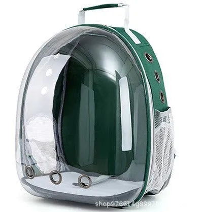 Grey PC plastic astronaut-style pet carrier bag with a side opening door