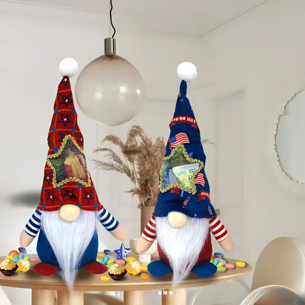 Two faceless baby doll Rudolf Christmas ornaments with suit-style design on cloth material