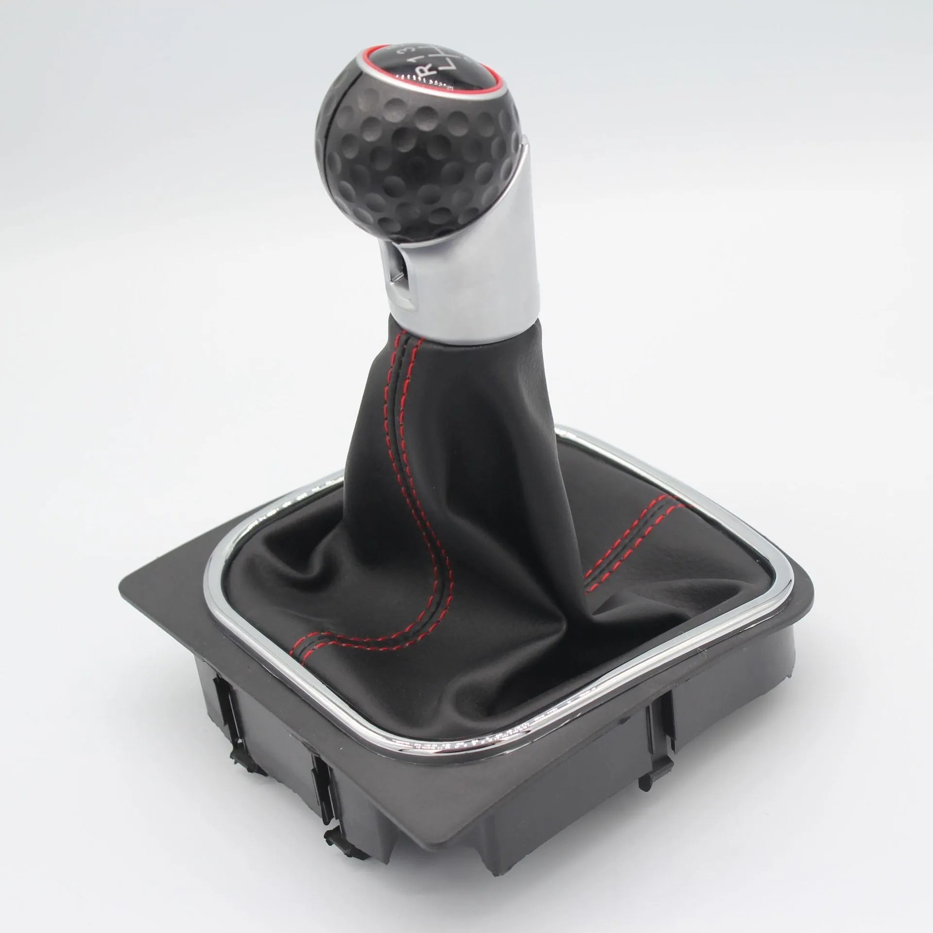 Leather gear lever handball knob for Volkswagen Golf models, showing 12mm installation hole.