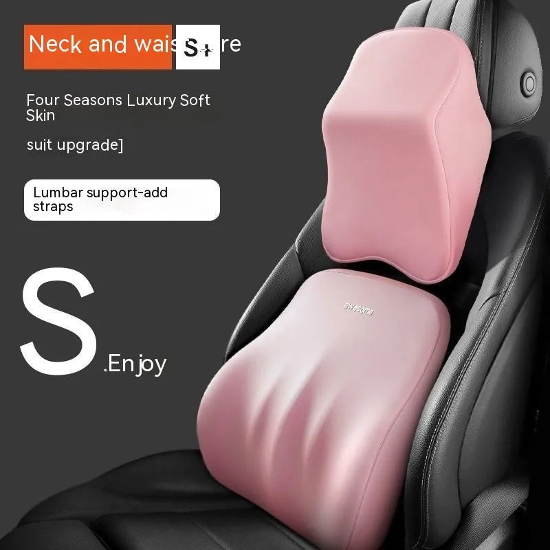 Memory foam car headrest pillow and lumbar support pillow in four colour options