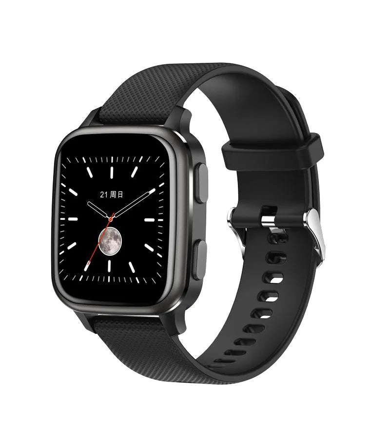 Aluminium alloy smart bracelet watch on wrist, displaying heart rate and fitness data.