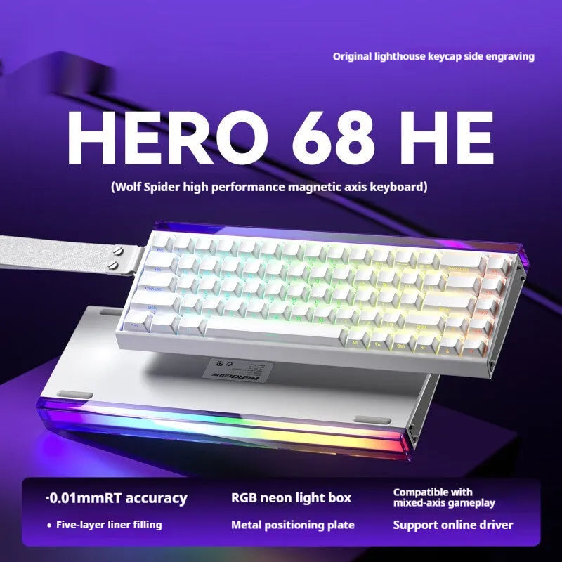 Magnetic axis wired keyboard with RGB lighting showing one of eleven available style options
