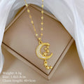 Geometric moon tassel necklace with diamond design in stainless steel and copper