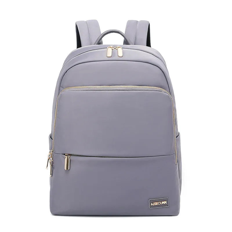 Large black Oxford cloth women's backpack with organisational compartments and a breathable back panel.