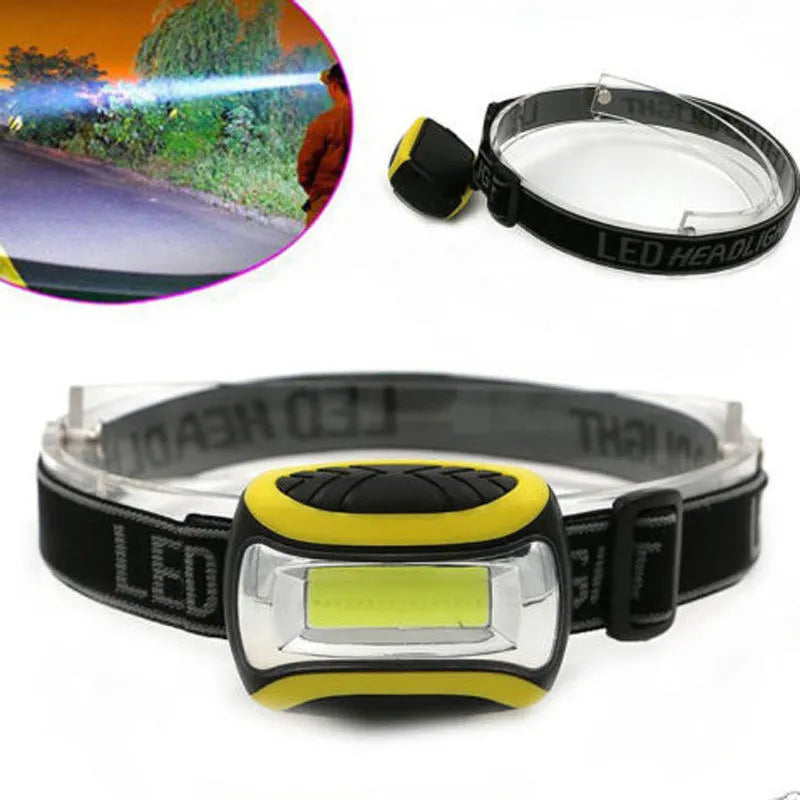 Yellow plastic three-speed headlamp with COB LED for outdoor night activities