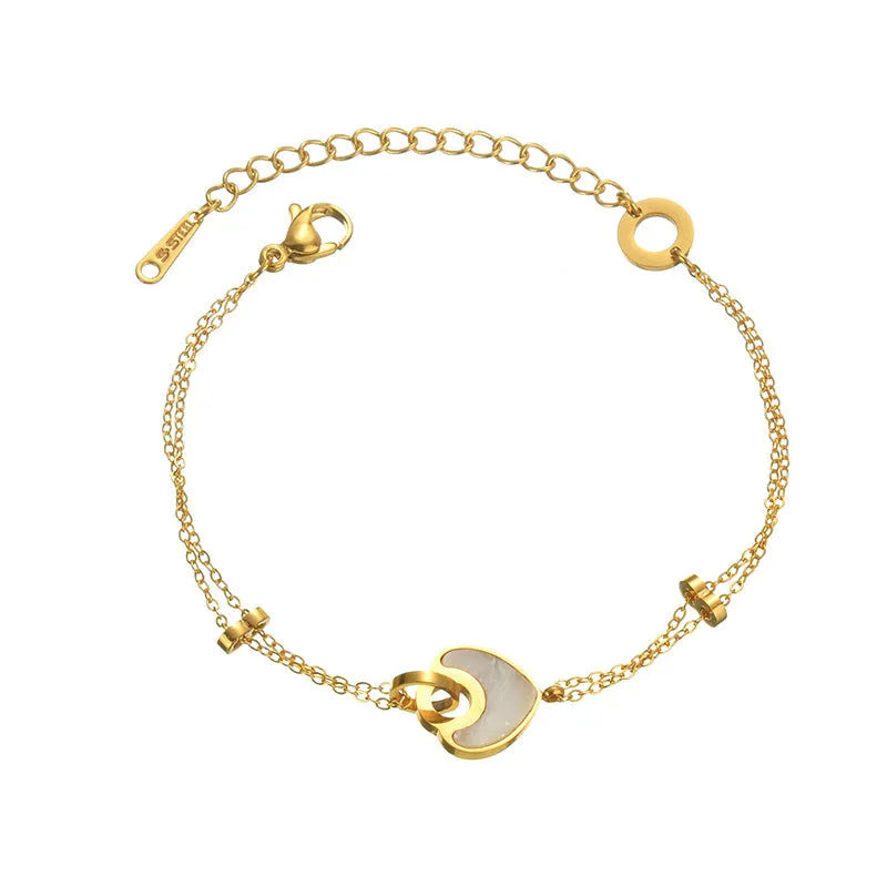 Women's stainless steel resin bracelet with double-layered loving heart design