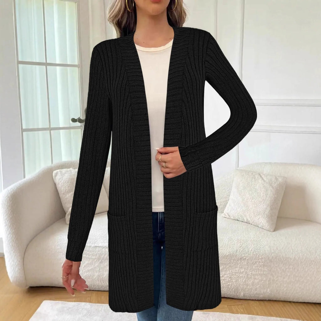Long sleeve loose fit cardigan jacket with front pockets in polyester fabric