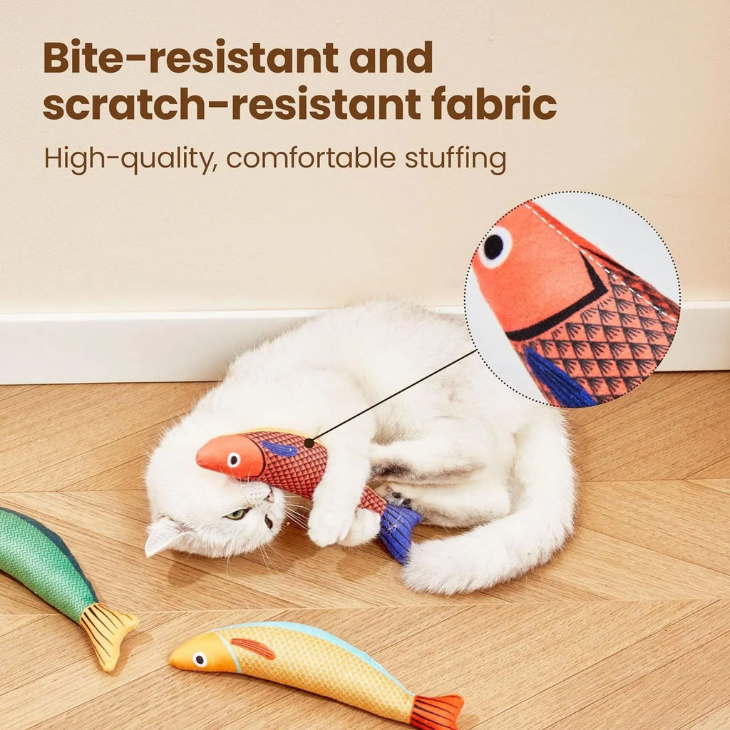 Soft plush catnip fish toy in bright colours measuring 24cm for interactive cat play