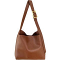 Women's soft PU leather shoulder bag with swing thread detailing in black or brown colour options