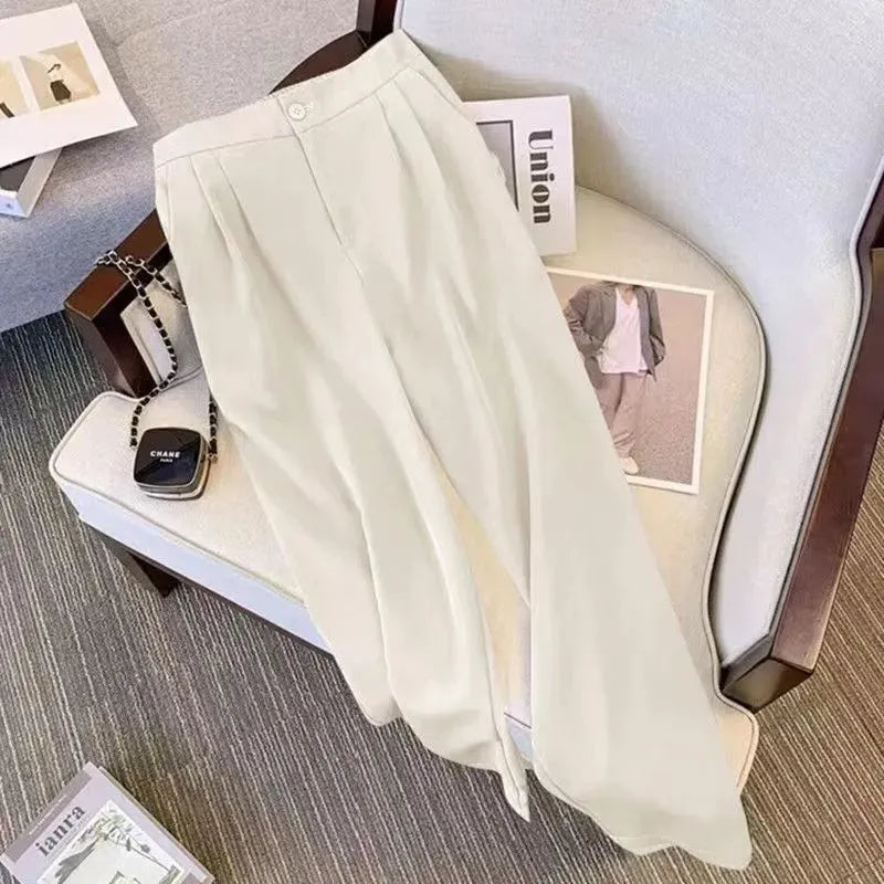 Womens loose fit khaki polyester blouse and trouser set for office wear