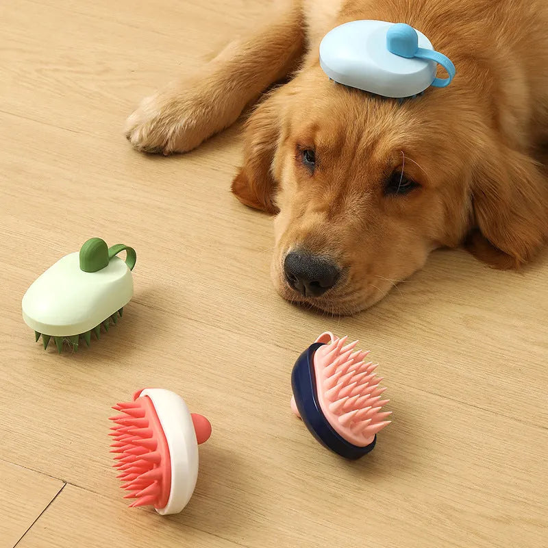 Soft silicone pet bath brush in blue colour for dog grooming and massage during bathing