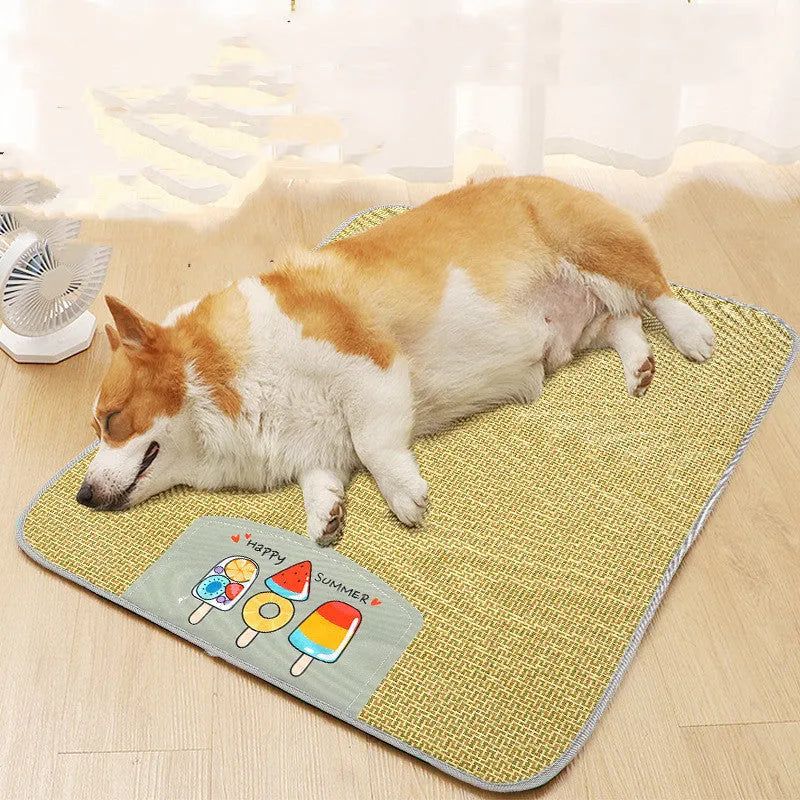 Thickened cool rattan pet sleeping mat for dogs and cats with natural rattan material, multiple sizes S to XXL
