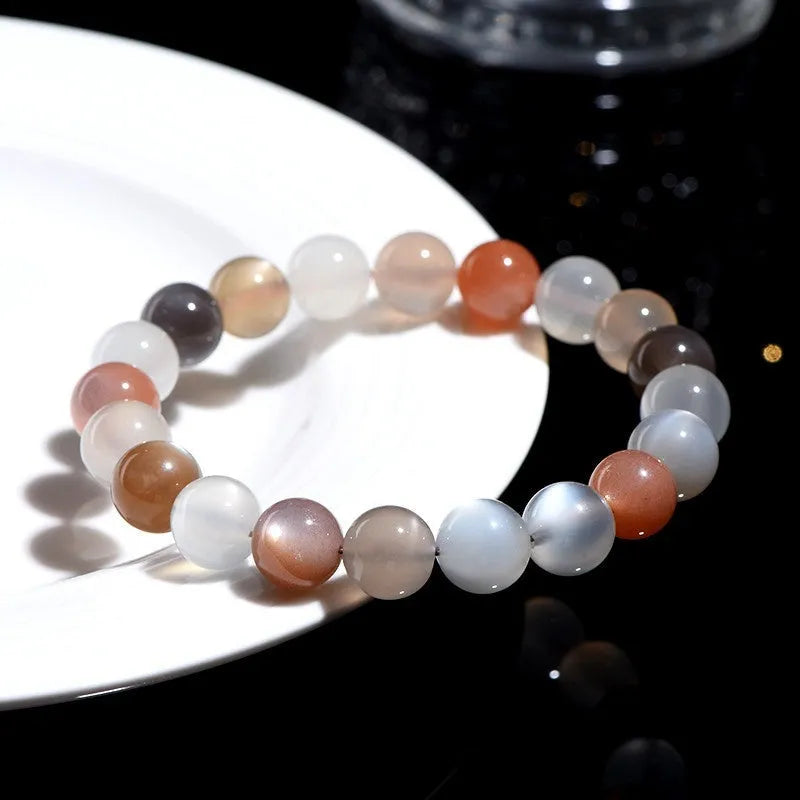 Natural colourful moonlight bracelet with 8mm moonstone gemstones in single circle unisex design