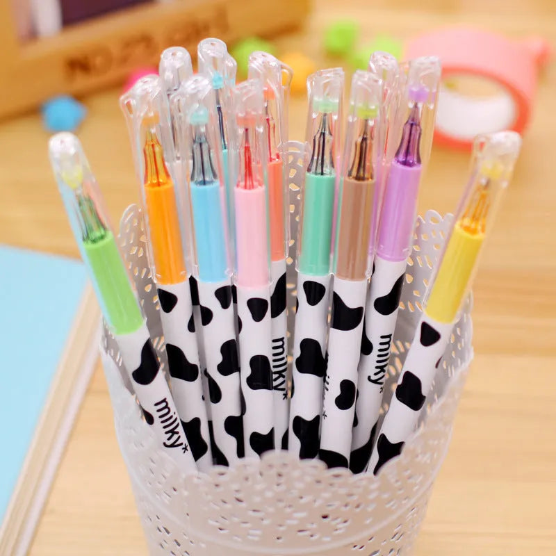 Cow colour gel pen set showing 12 different ink colours with 0.38mm tips in plastic shells