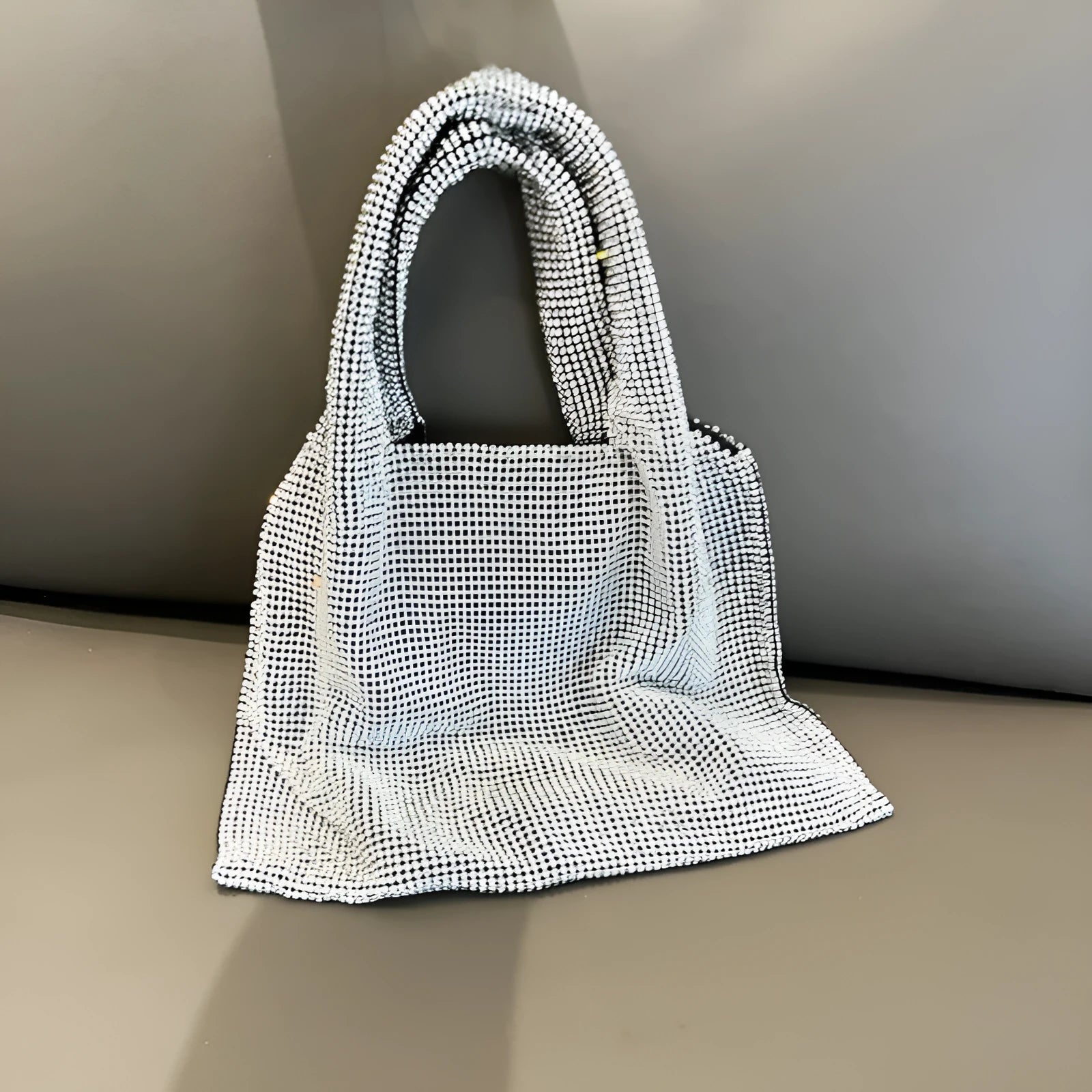 Silver shiny rhinestone dinner bag party handbag for women with open pocket