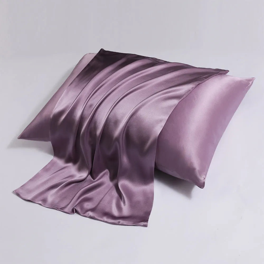 Double-sided silk zipper pillowcase in multiple colour options showing reversible design