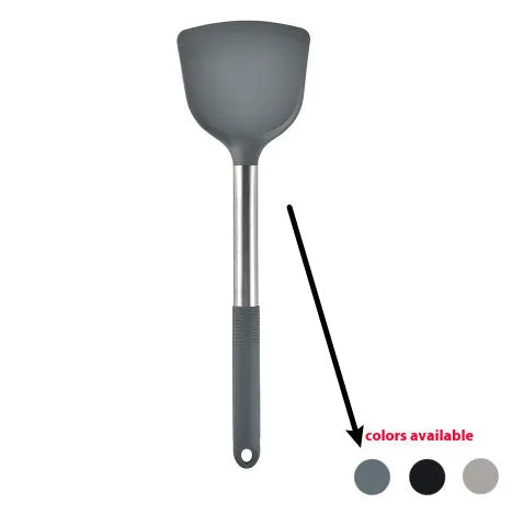 Black silicone 12-piece kitchen utensil set with rotating storage bucket including ladle, spatula, and food clip.