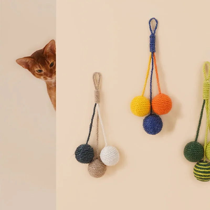 Cat toy set with teaser stick and bite-resistant catnip ball in blue, green, and red yellow blue colours