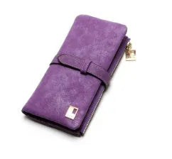 Korean retro matte Pu leather women's vertical long wallet with zip closure showing multiple card slots