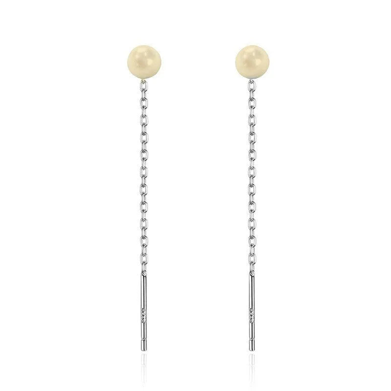 Sterling silver threaded charm earrings showing twelve design variations including pearls, zircon, clay balls, and geometric shapes