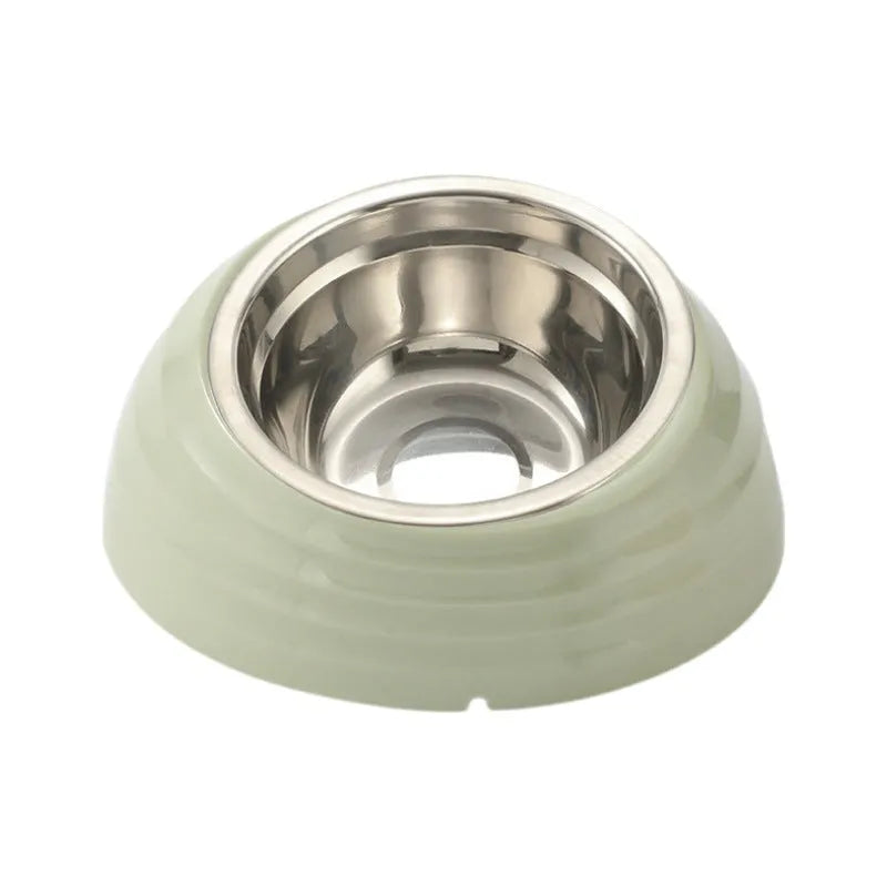 Stainless steel cat bowl with plastic base in beige, brown and light green colour options