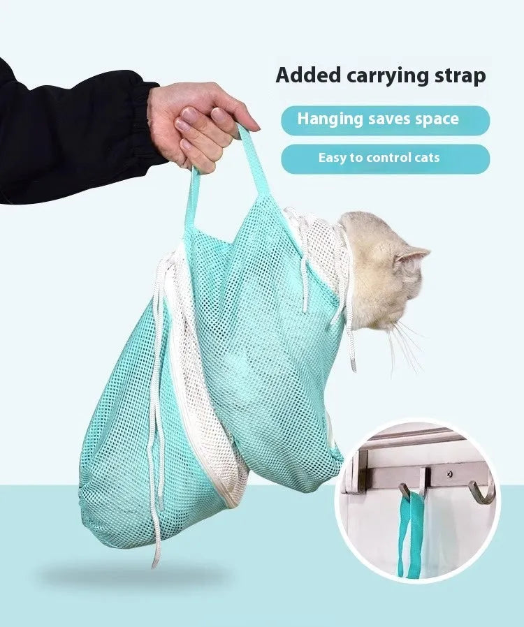 Upgraded fifth-generation cat grooming restraint bag in pink, green or grey with white detachable design