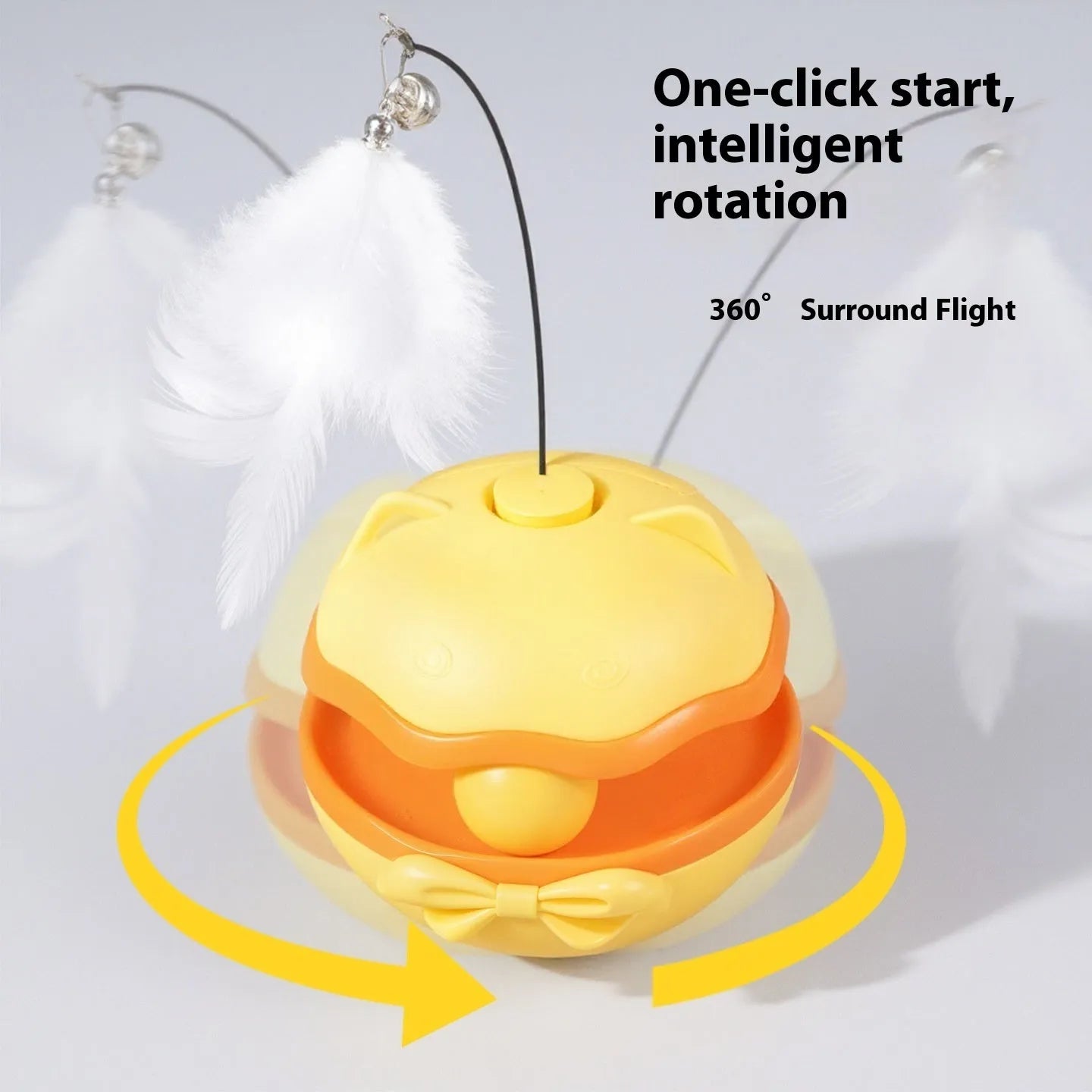 Electric cat toy tumbler with self-moving teaser mechanism in lemon yellow, sky blue or soft fog grey plastic