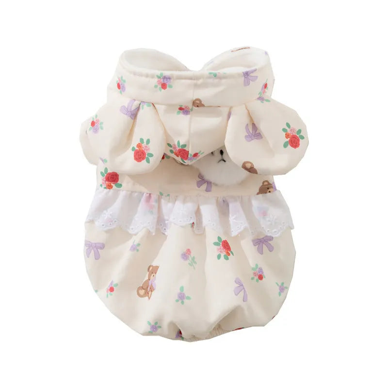 Cat clothes bear two-legged cotton-padded fleece lined pet clothing for small dogs and kittens autumn winter warm outfit pink