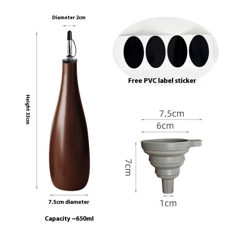 Ceramic oil pot with funnel and brush for kitchen oil storage in 650ml capacity
