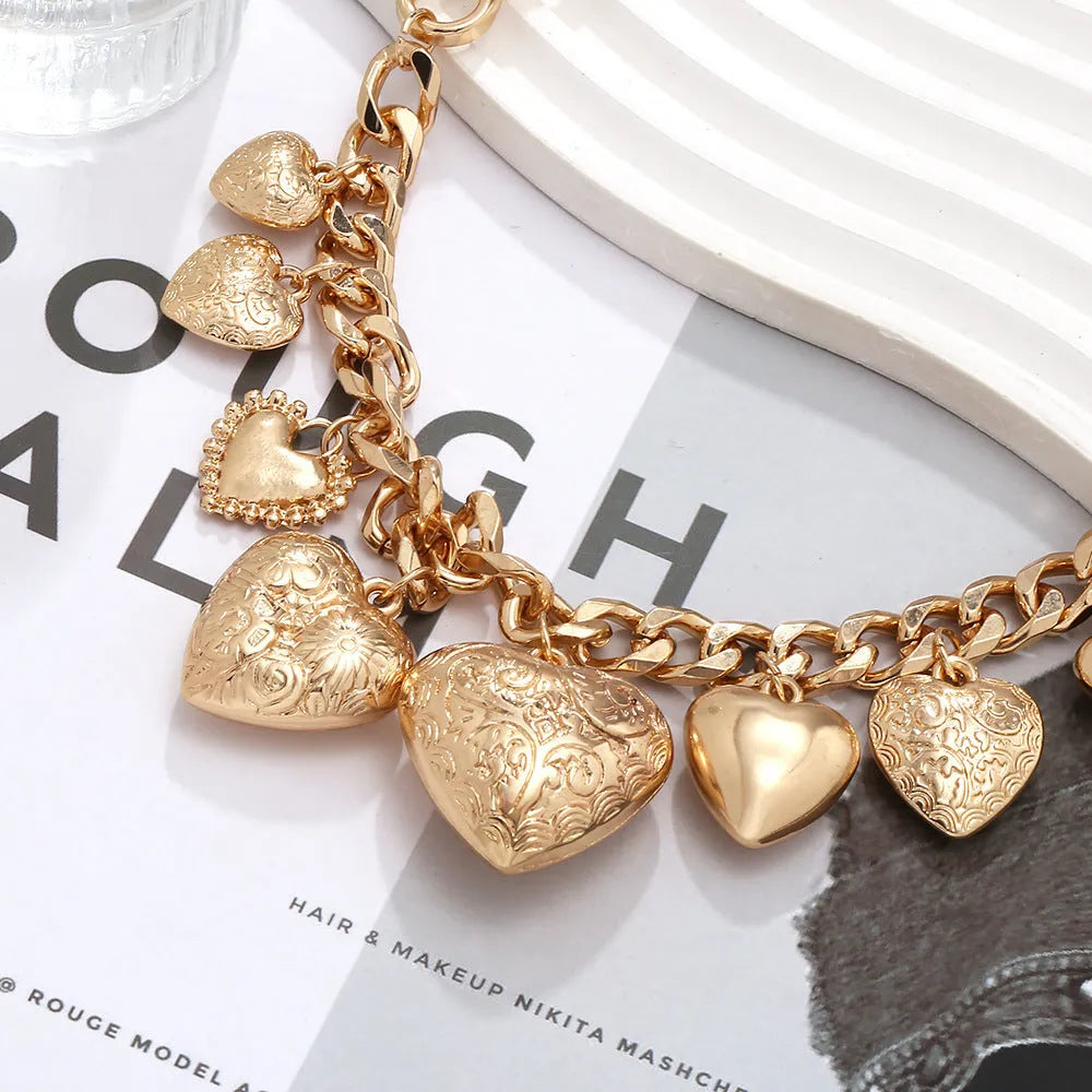 Carved heart pendant necklace with adjustable chain in gold and white K colour options