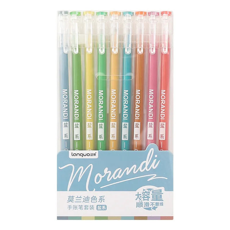 Retro hand account set of nine gel pens with 0.5mm needle tips in plastic storage case